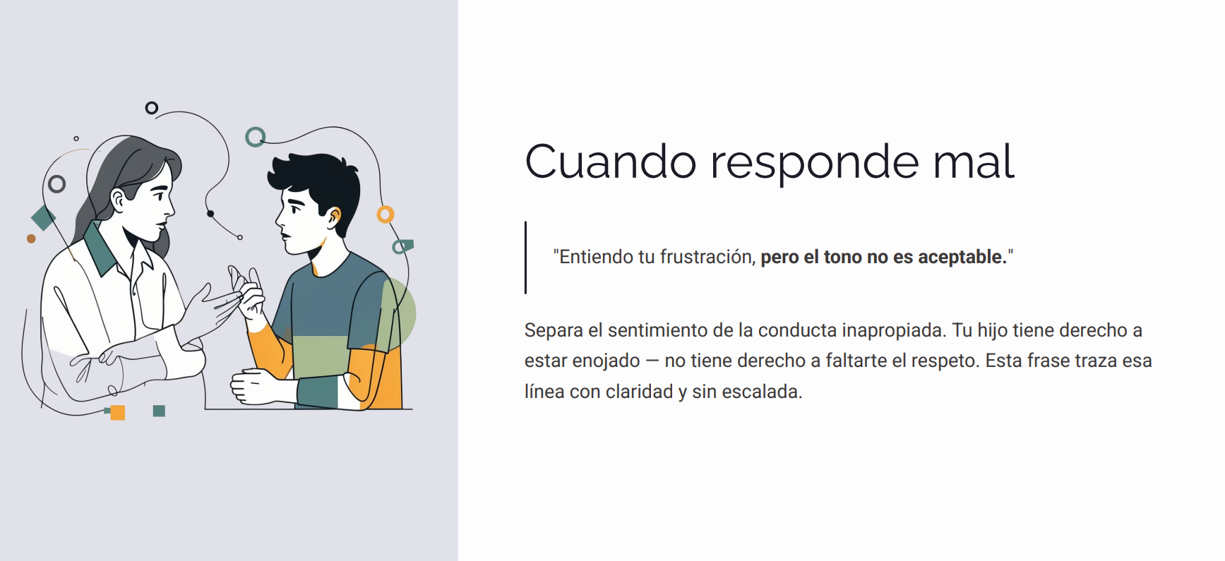 Página del material de frases: Cuando responde mal